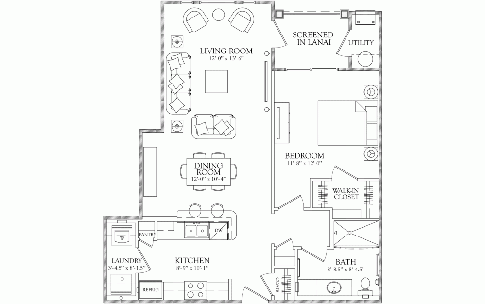 Acapulco - 1 bedroom floorplan layout with 1 bathroom and 881 square feet