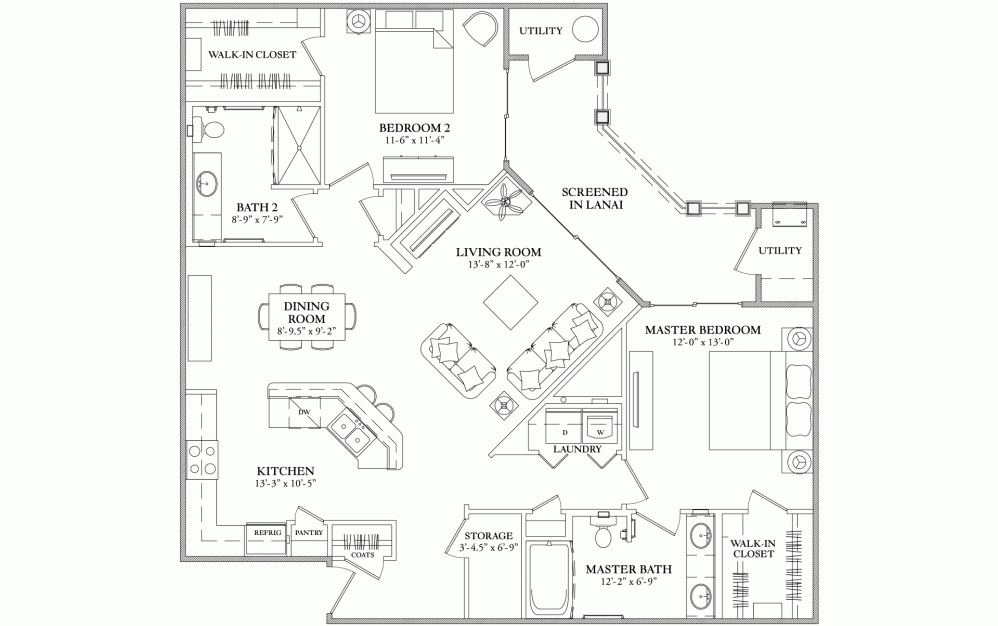 St.Croix - 2 bedroom floorplan layout with 2 bathrooms and 1438 square feet
