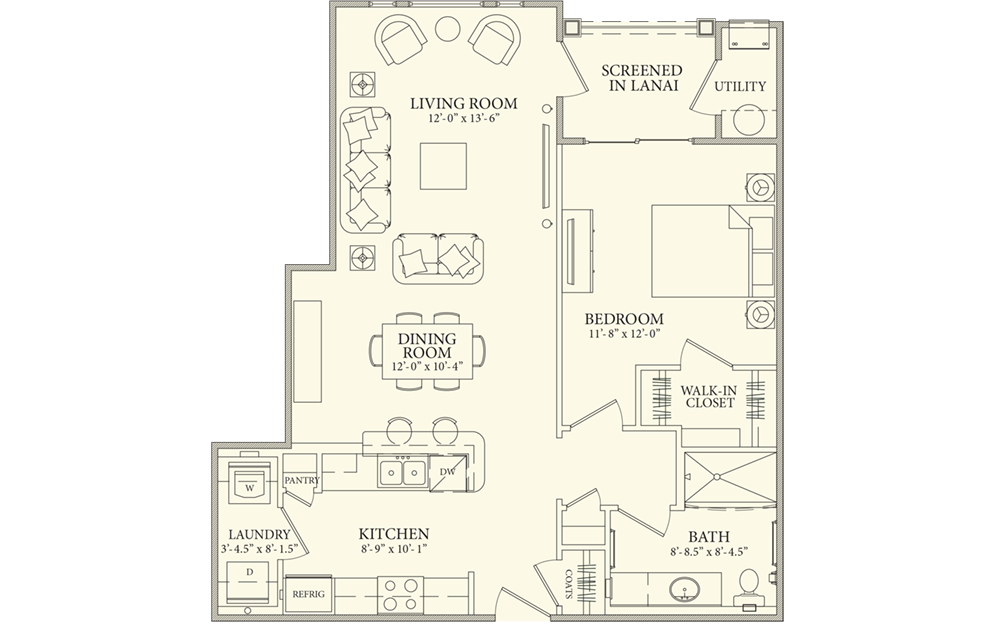 Acapulco - 1 bedroom floorplan layout with 1 bathroom and 881 square feet