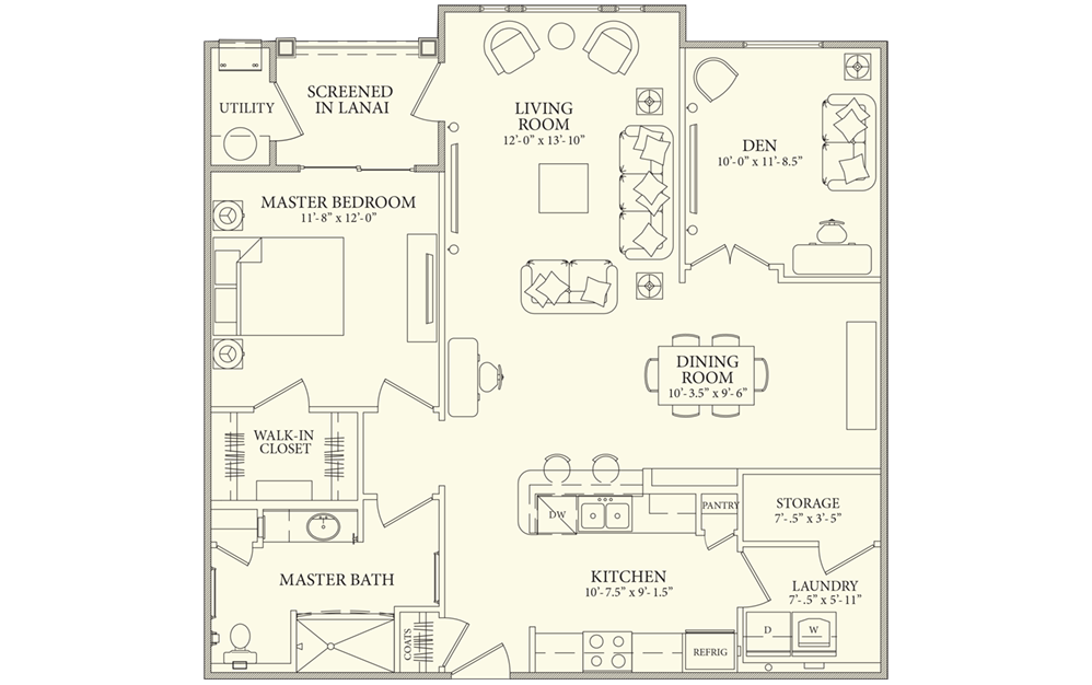 Barbados - 1 bedroom floorplan layout with 1 bathroom and 1161 square feet