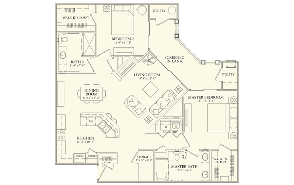 St.Croix - 2 bedroom floorplan layout with 2 bathrooms and 1438 square feet